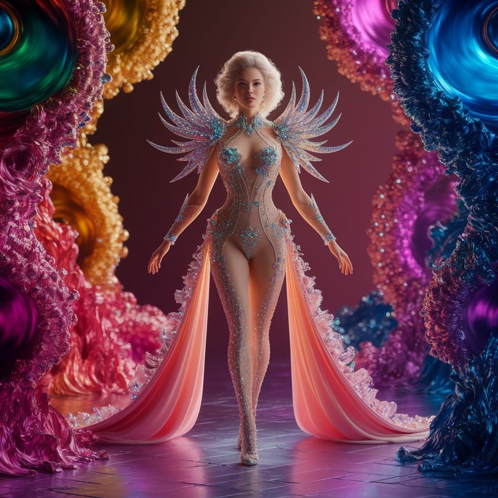 Ethereal Fantasy Beauty in Vibrant, Futuristic Attire