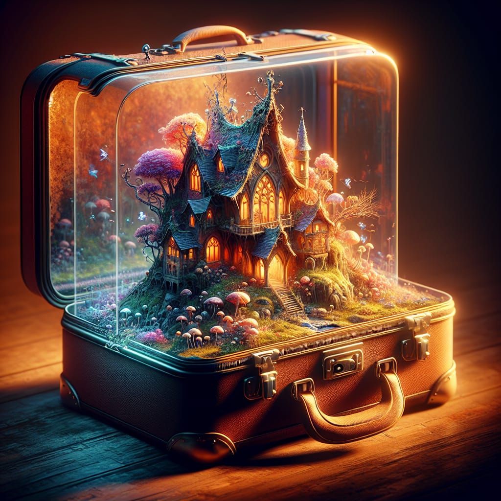 Fairy House in Glass Suitcase: Fantasy Matte Painting