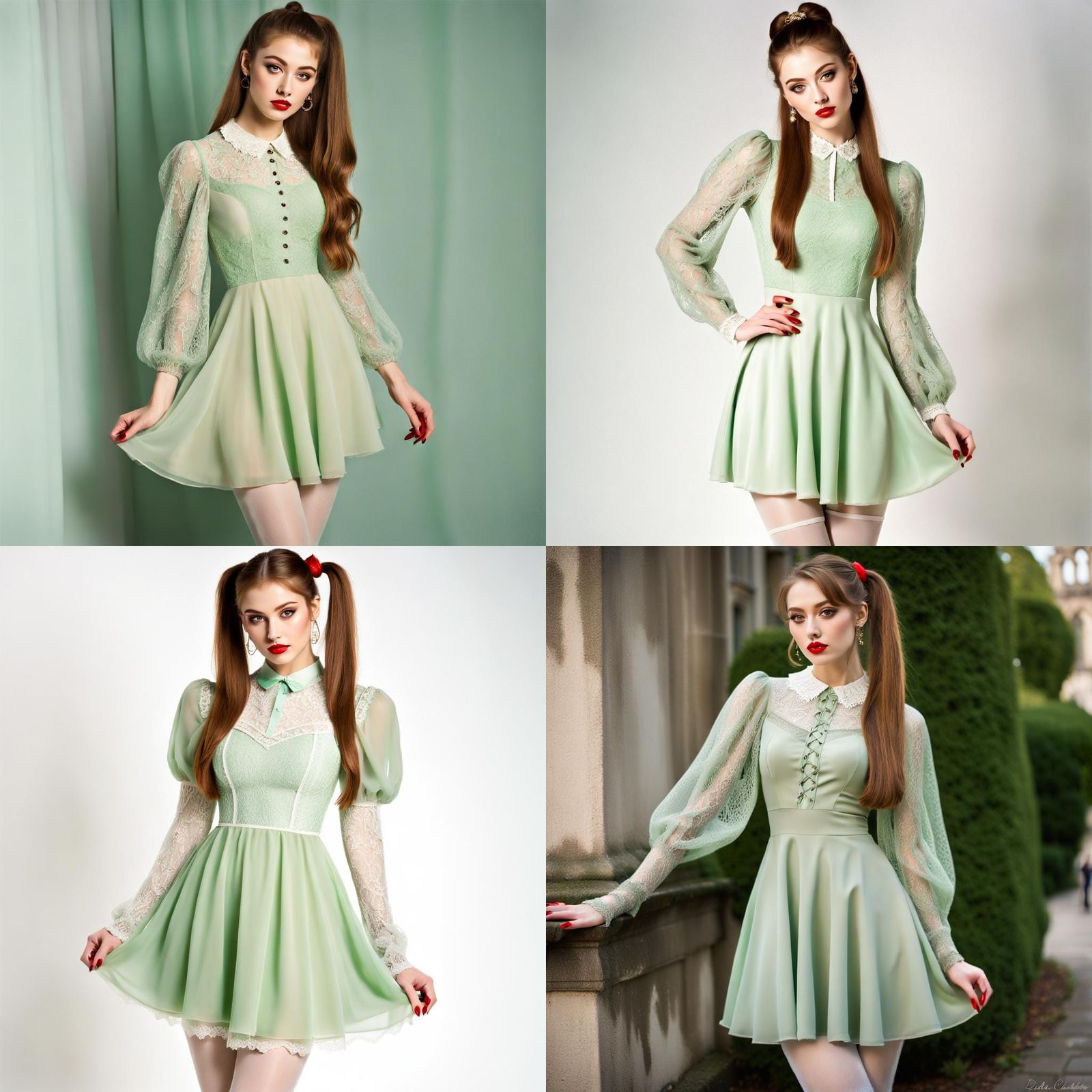 Young Woman in Green Dress and Ponytail