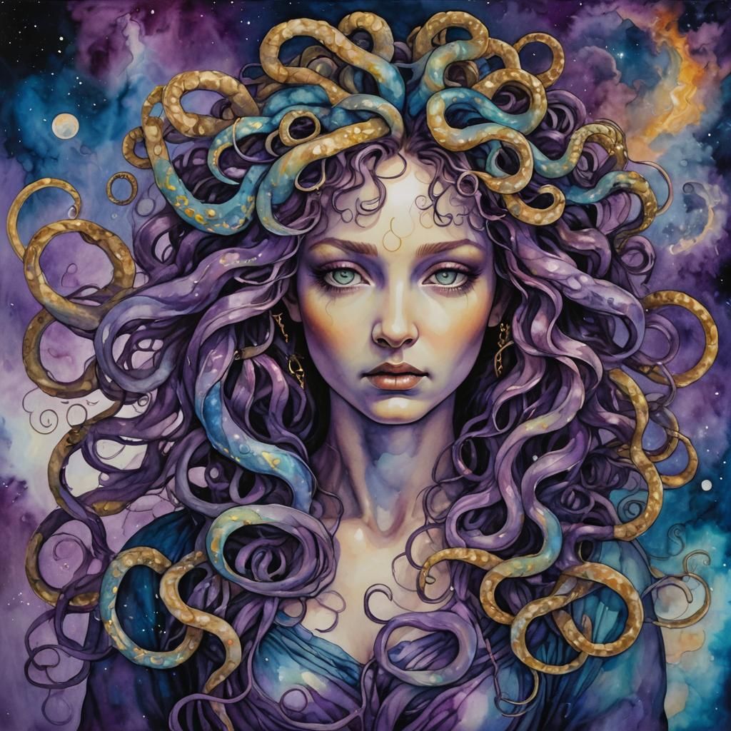 Alcohol Ink Outer Space Weeping Medusa Hyperdetailed Sofonisba Anguissola