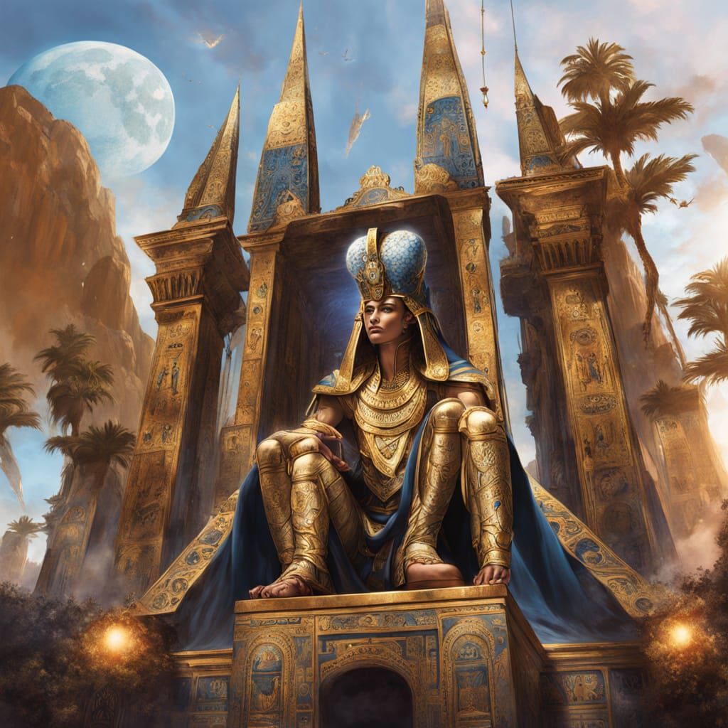 Sci-Fi Pharaoh on Golden Throne: Digital Art