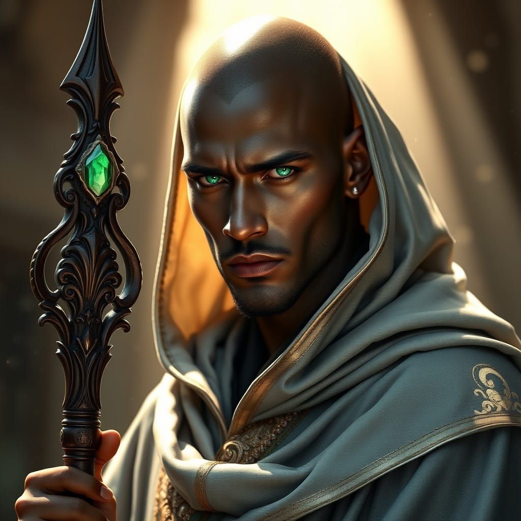 Dark Fantasy Male Wizard Portrait with Intricate Robe and St...