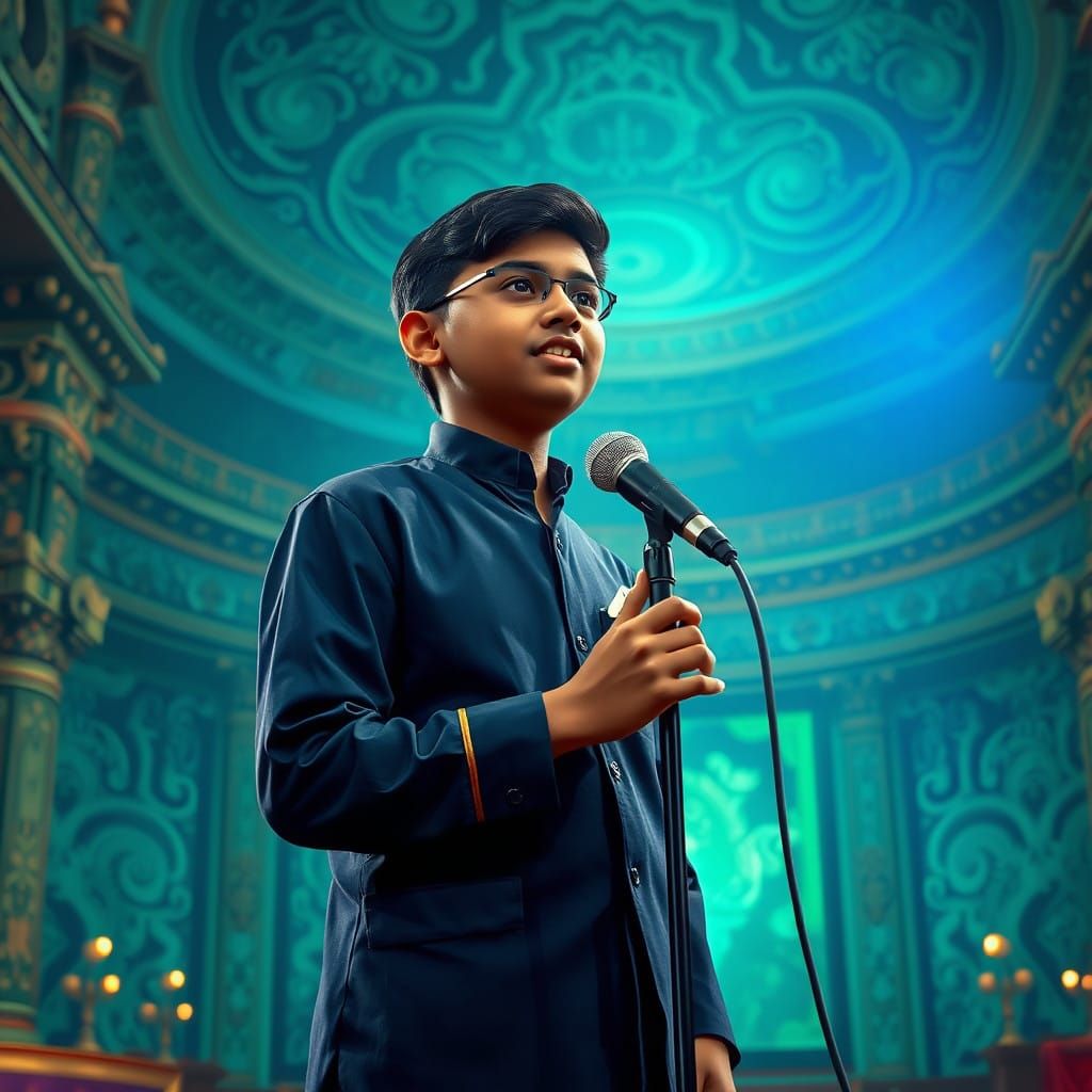 Confident Tamil Student Shines on Stage in Vibrant Tradition...