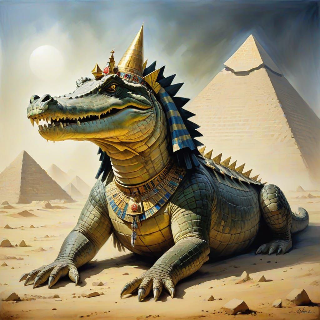 Nile Crocodile in Cleopatra's Style with Gammell Pyramids