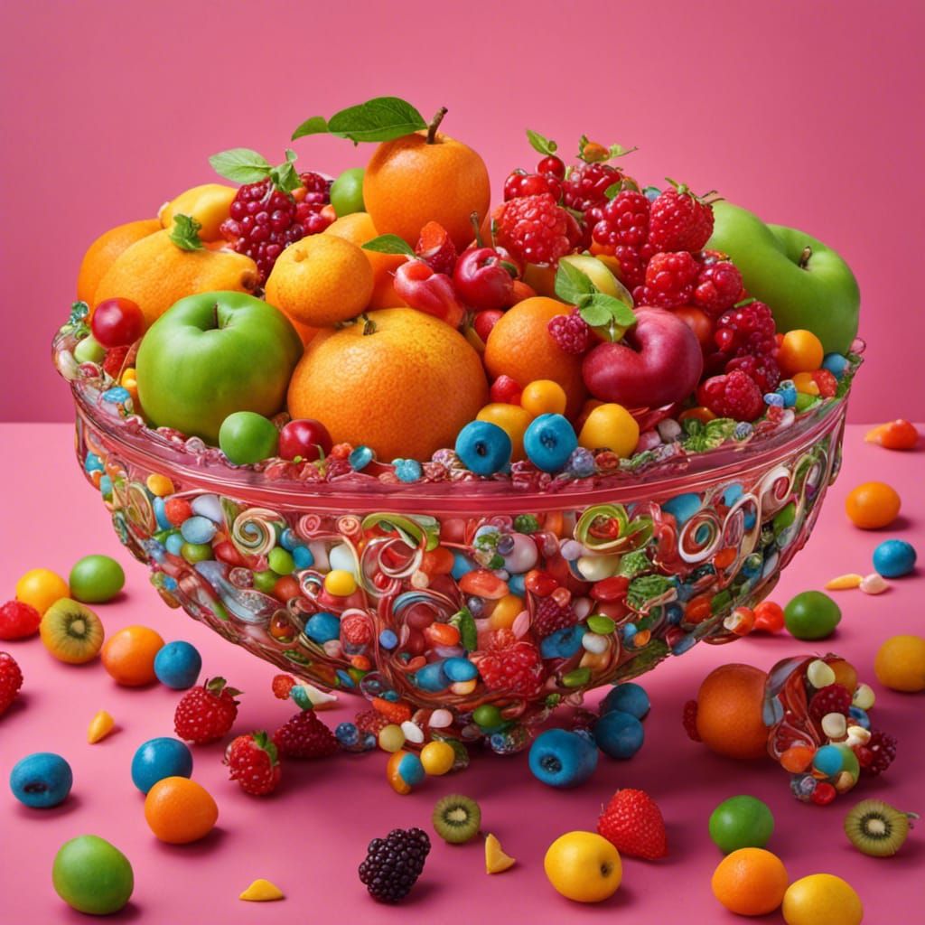 Hyperrealistic Fruit Bowl Photography in Candy Art Style