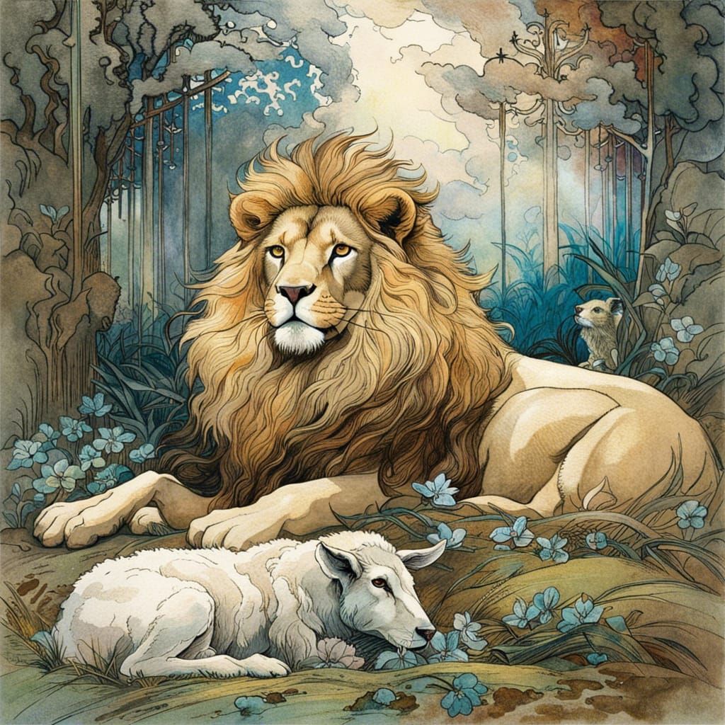Lion and Lamb in Heavenly Garden