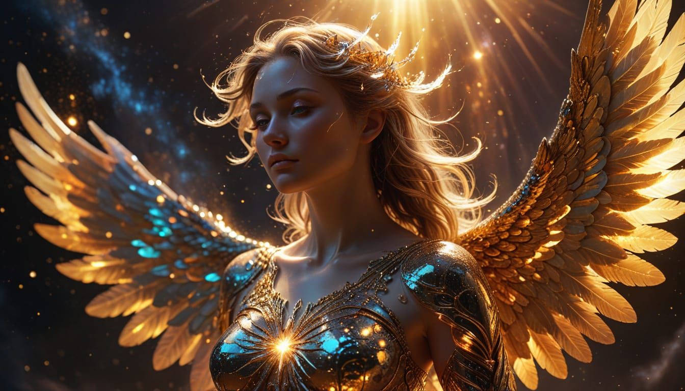 Divine Angelhood Protects Glowing Earth in Ethereal Light