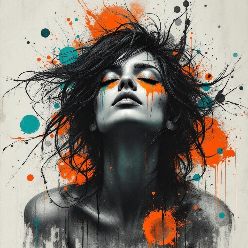 Contemplative Woman Emerging from Paint, Impasto Painting