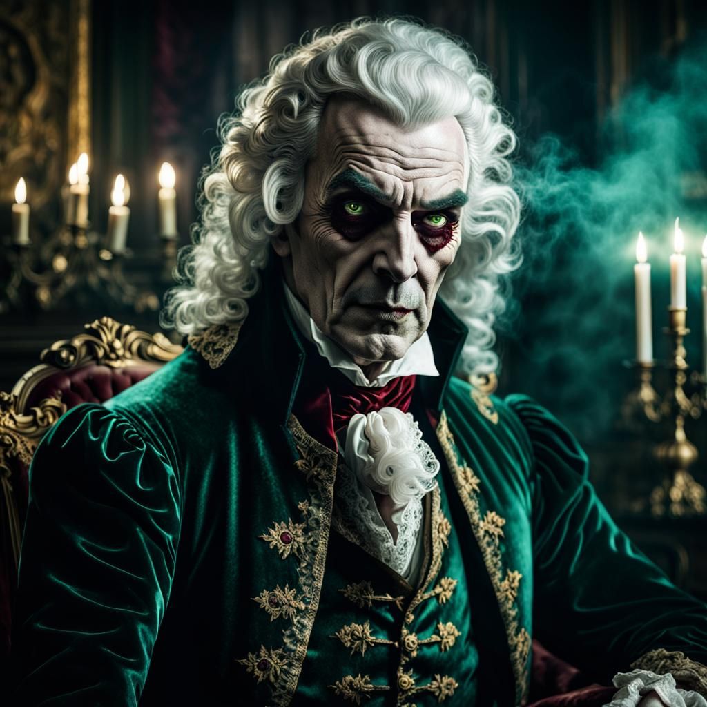 Vampire Portrait in Rococo Style, Cinematic Lighting