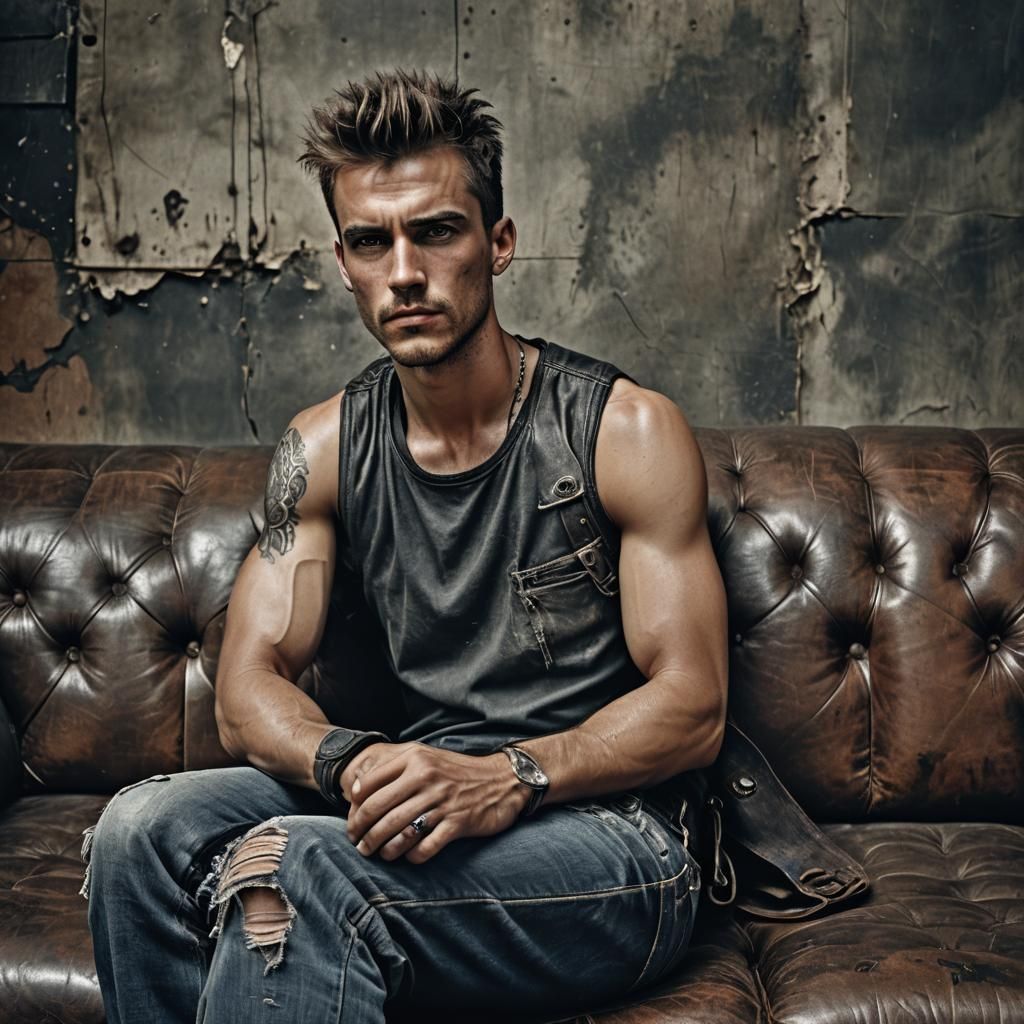 An extremely Close-up, of a male fashion model.