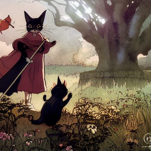 Cat Witch and Kitten Apprentice Adventure: Storybook Illustr...