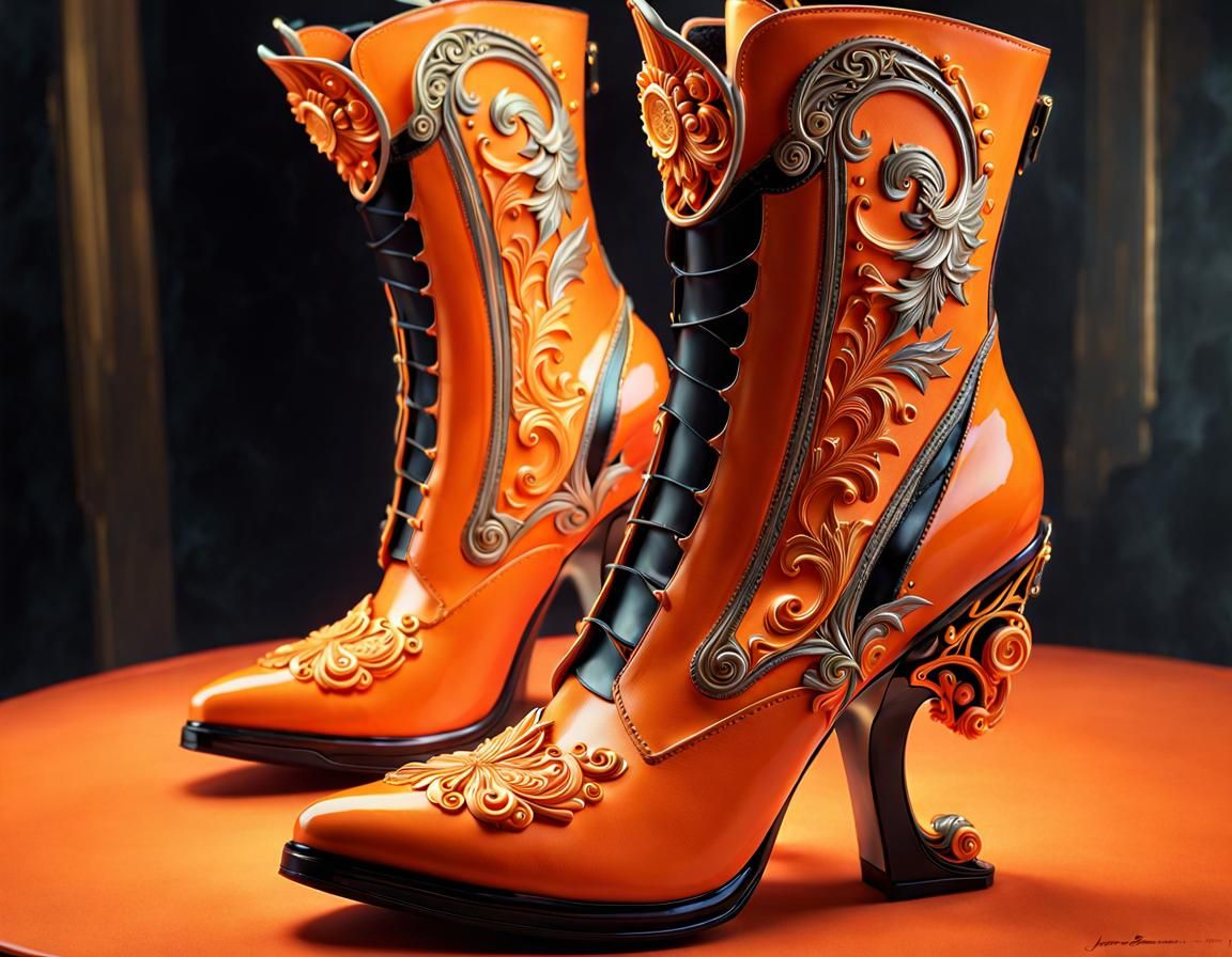 Intricate Orange Gun Heels in Hyperrealistic Style