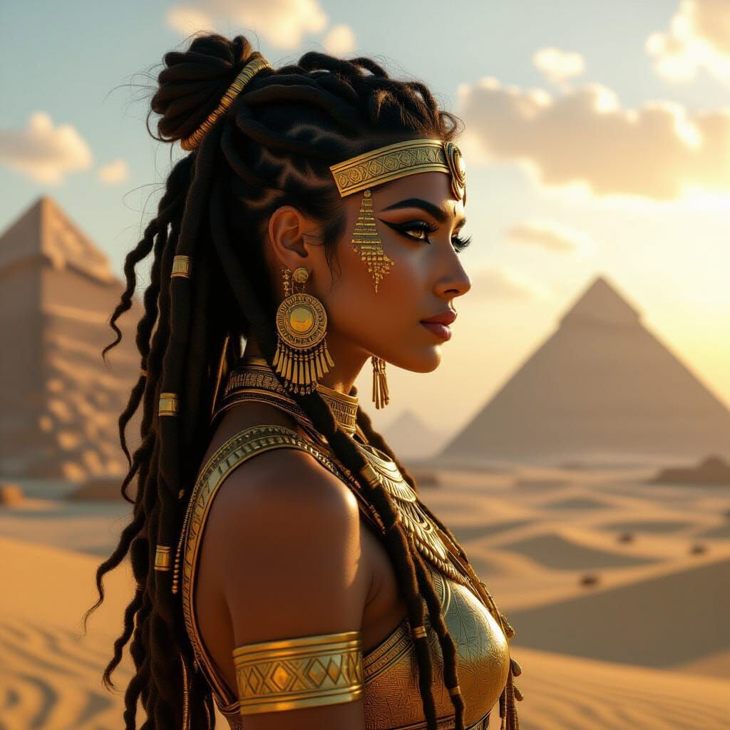 Egyptian Goddess with Golden Ornaments and Dreadlocks