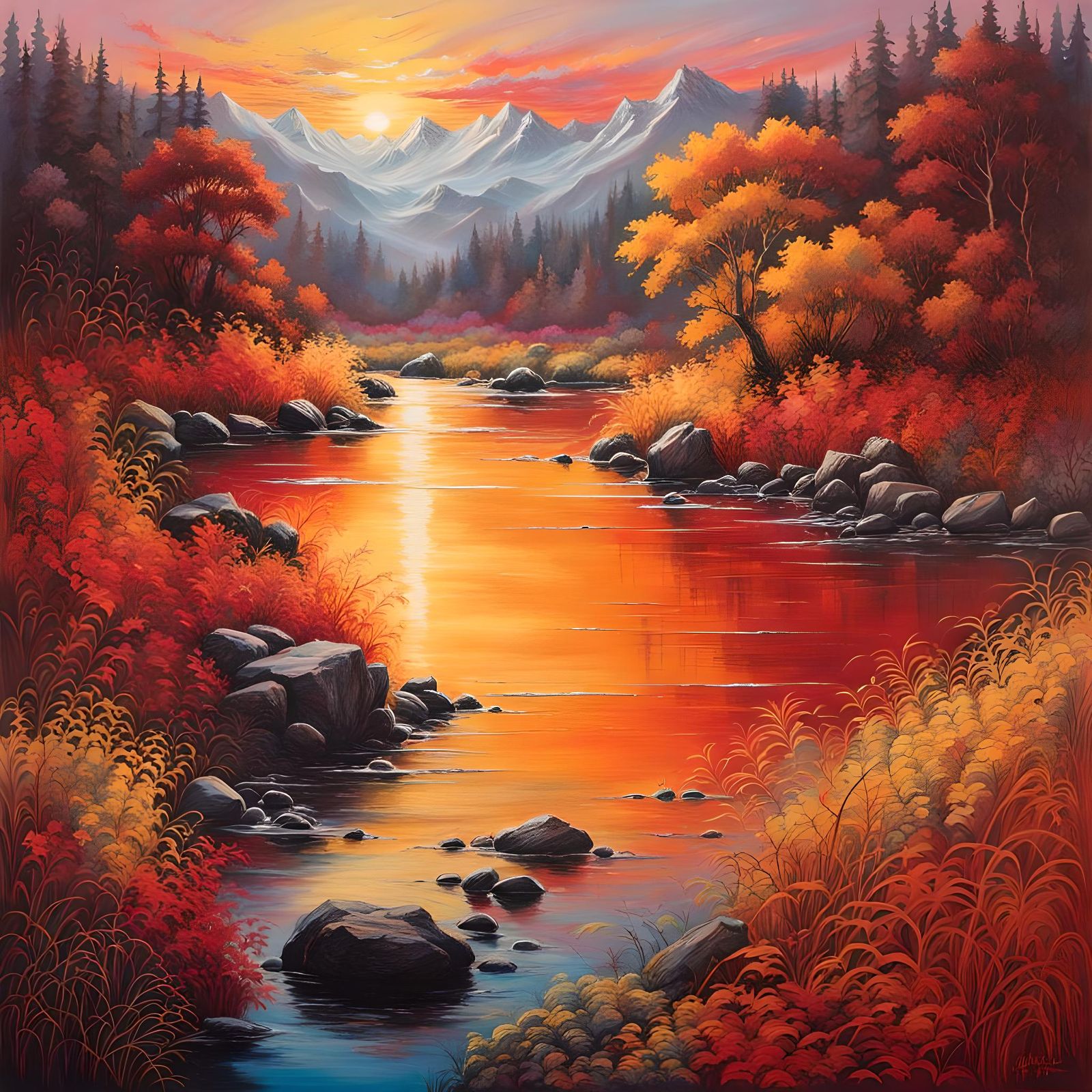 Ethereal River Landscape at Sunrise