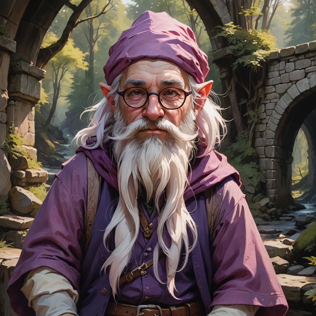 Arrogant Gnome Mage Portrait in Oil Paint Style