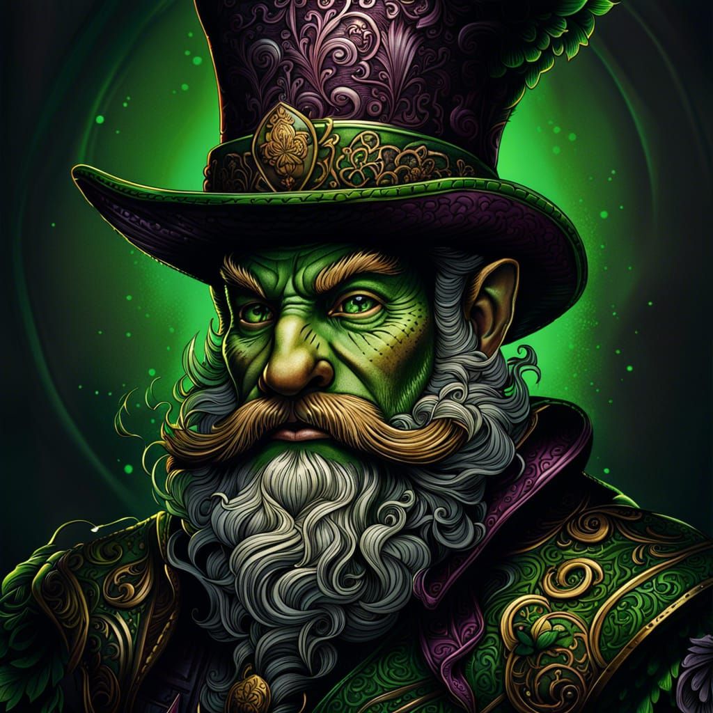 Detailed Ink Drawing of a Magical Leprechaun