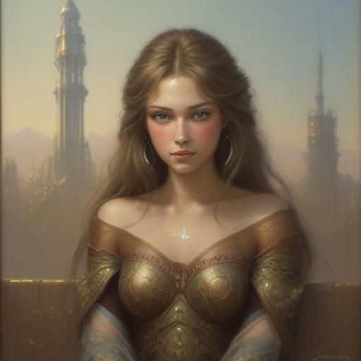 Beautiful Woman Portrait as Oil Painting