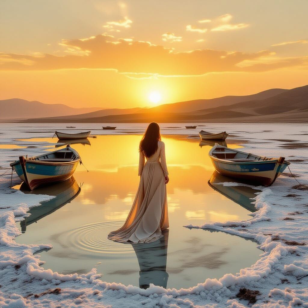 Sunset at Lake Urmia: A Surreal Reflection