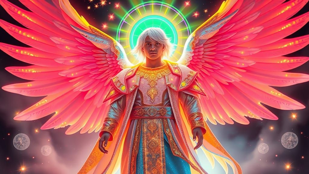 Radiant Archangel in Bioluminescent Robes