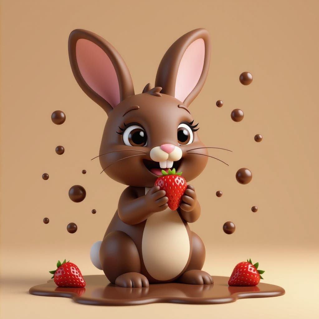 Chocolate Bunny Enjoys Raspberry: 3D Anime Art