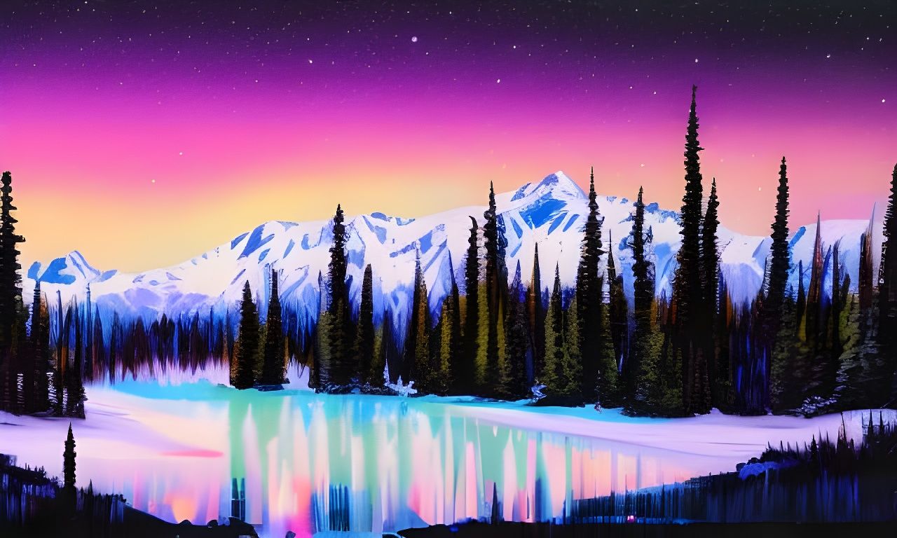 Colorful Alaskan Wilderness Graffiti Art with Aurora Boreali...