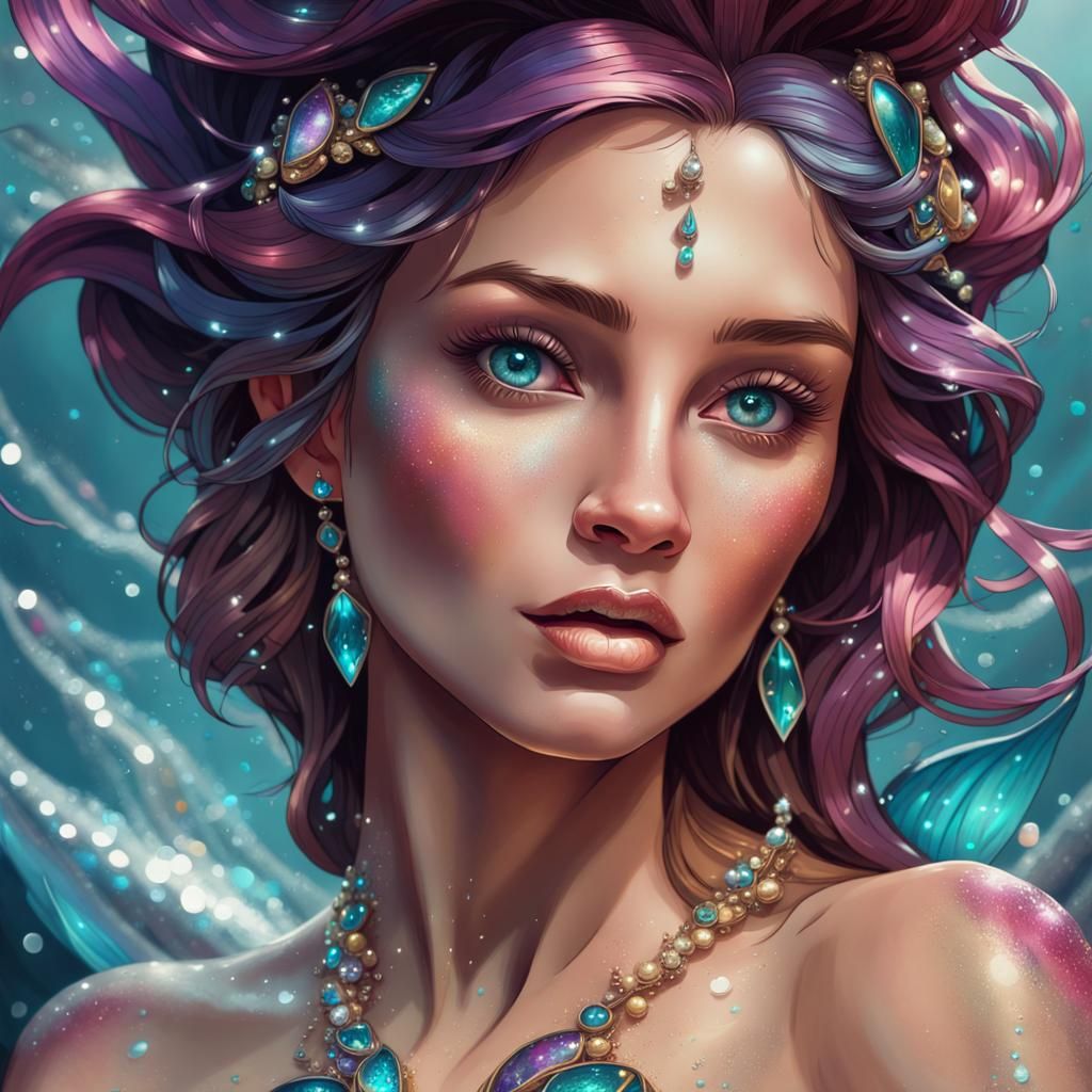 Glittering Mermaid Portrait in Graffiti Art Style