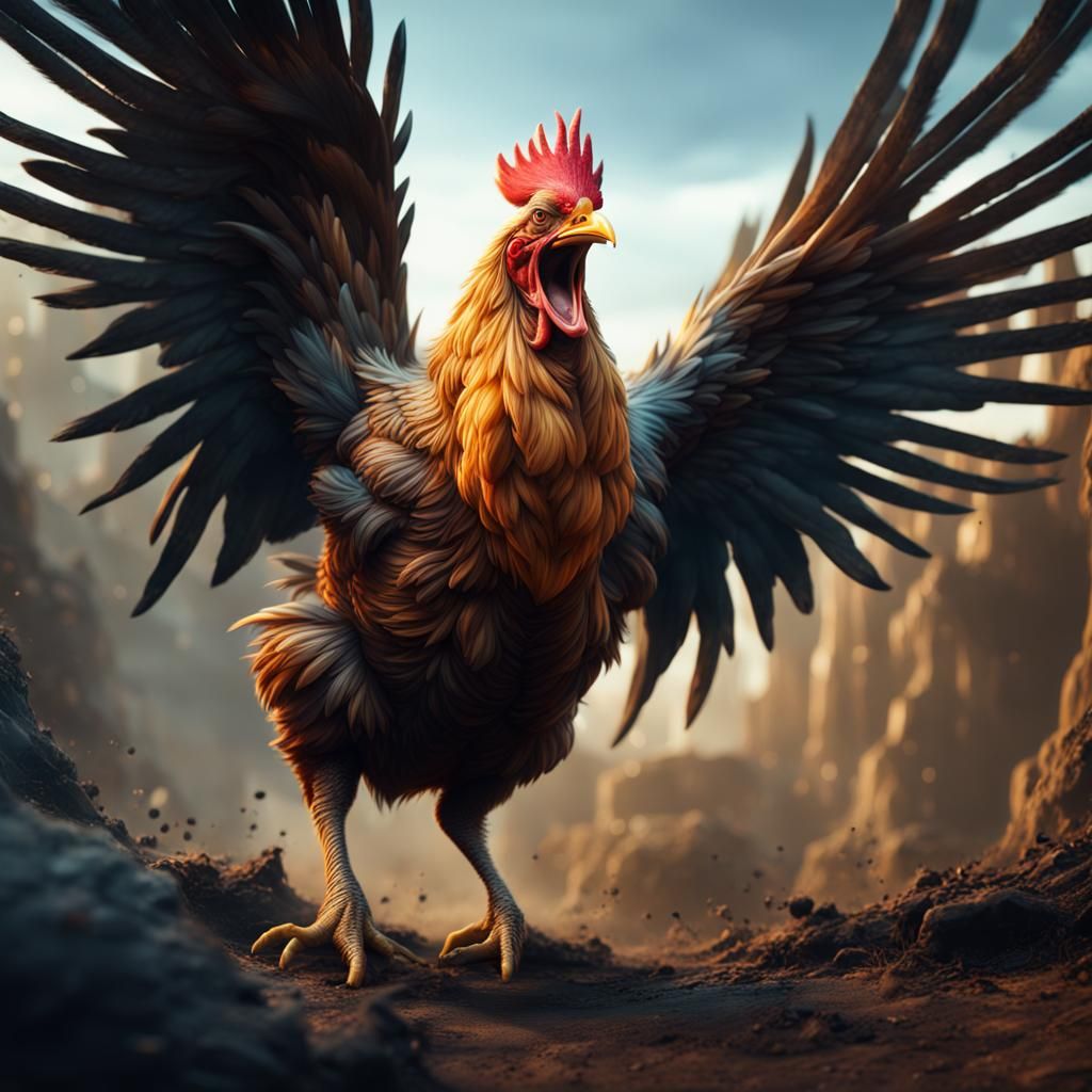 Screaming Chicken in Detailed Matte Painting Style