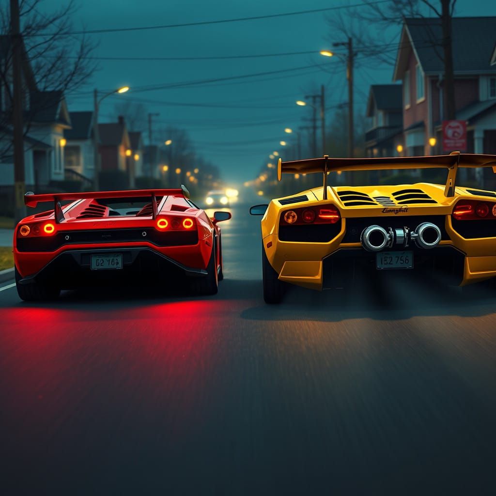 Racing Lamborghinis Under Sunset Glory