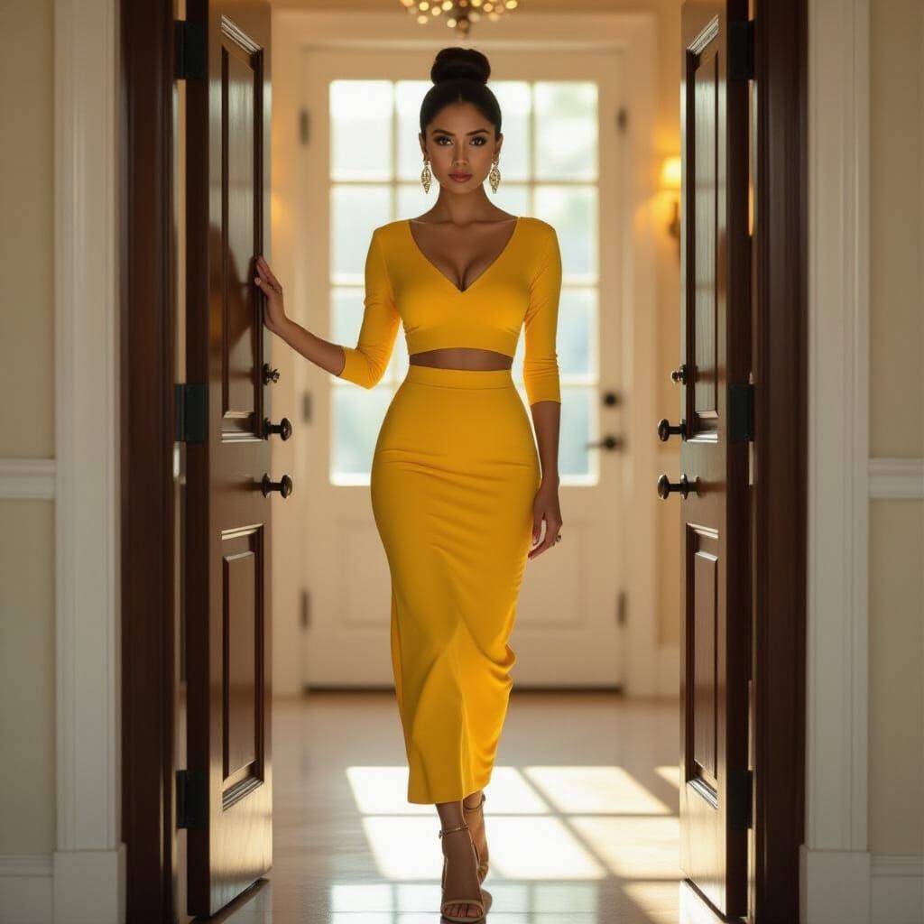 Stunning Indian Woman in Elegant Yellow Pencil Skirt