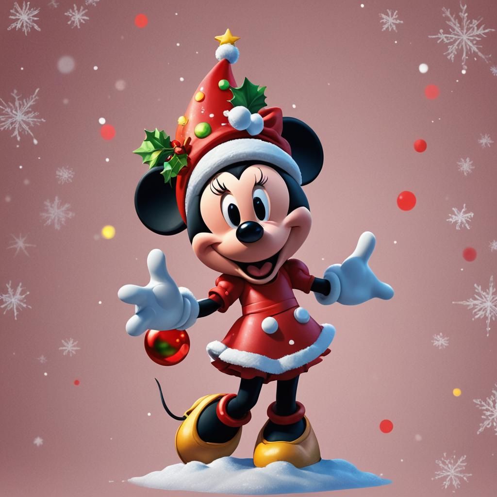 Minnie Mouse in Christmas Hat: 3D Digital Art