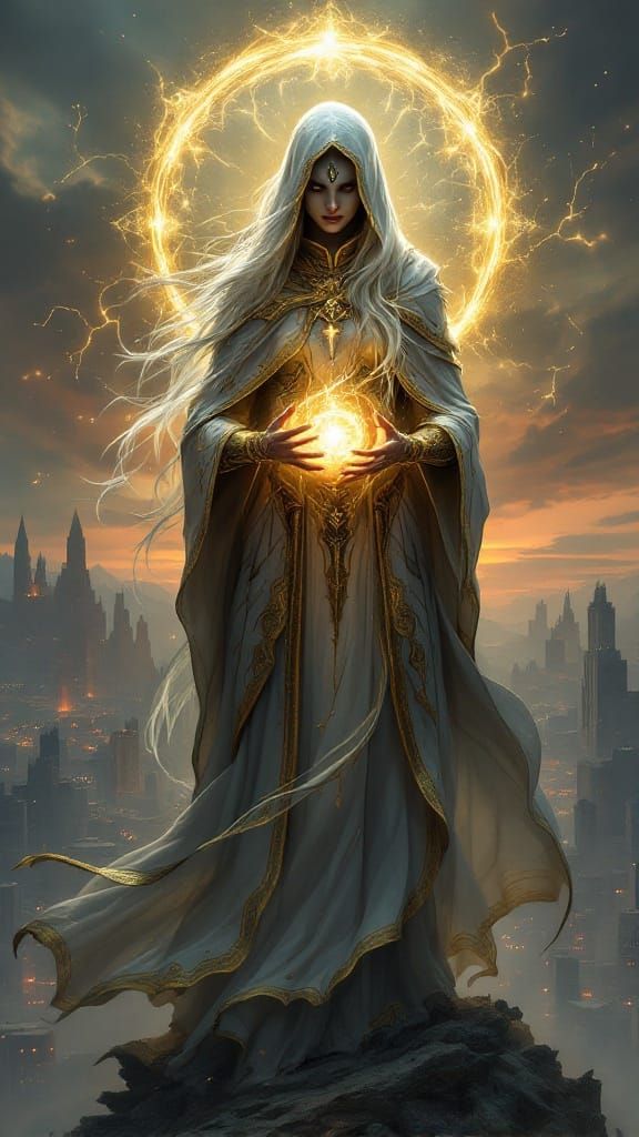 Majestic Divine Guardian with Ethereal Armor and Phoenix Fea...