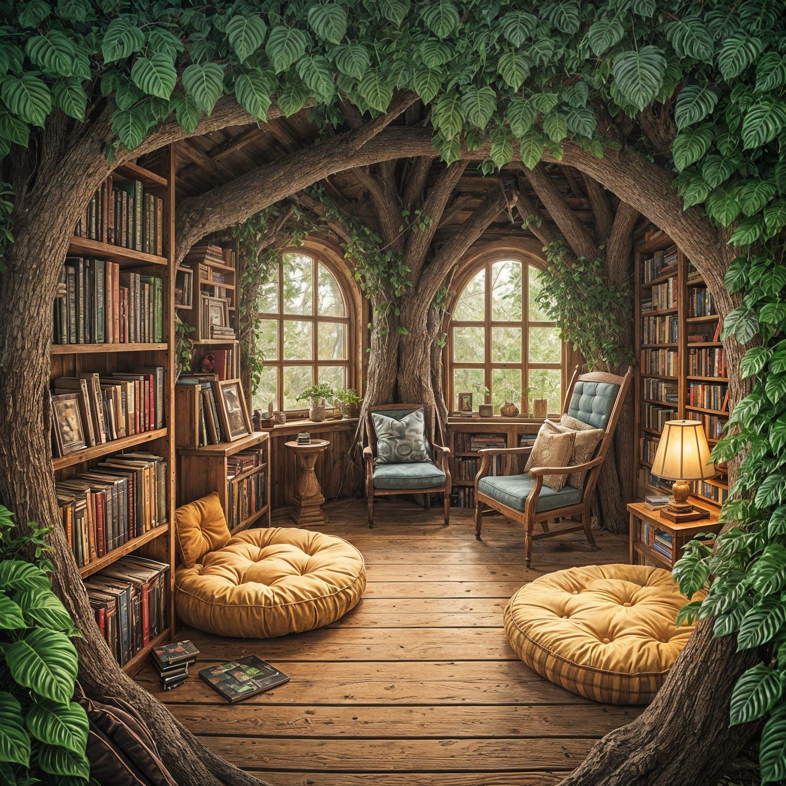 Cozy Treehouse Retreat Filled With Books