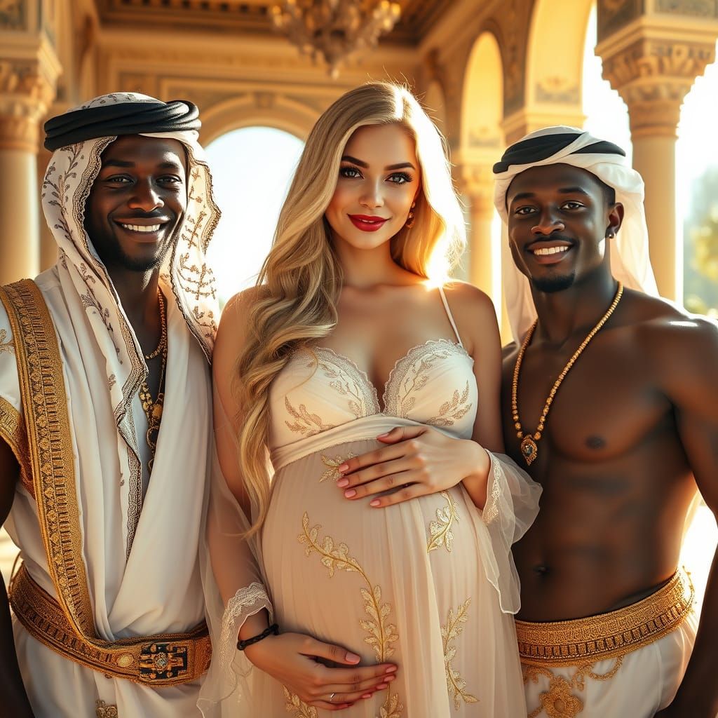 Pregnant Woman with African Sheiks in Mucha Style