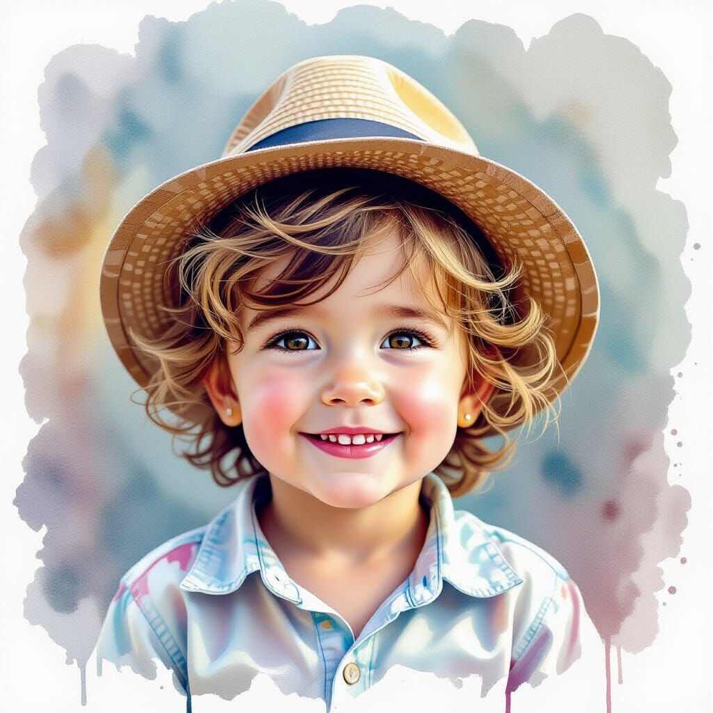 Charming Child Portrait in Watercolor Style