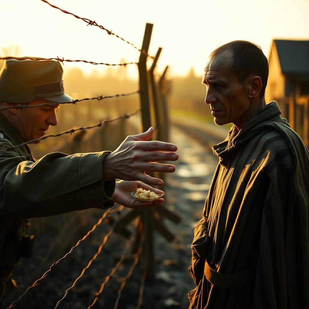 A Somber Gesture of Hope Behind Barbed Wire