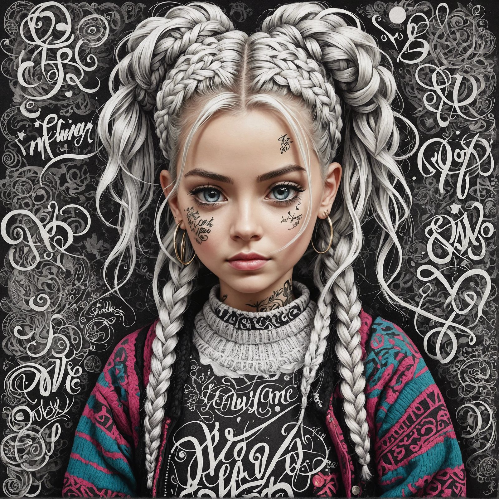 Detailed Calligraphic Ink Lettering of Punk Girl