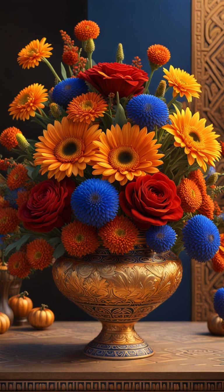 Autumn Flowers in Egyptian Vase: Floral Masterpiece