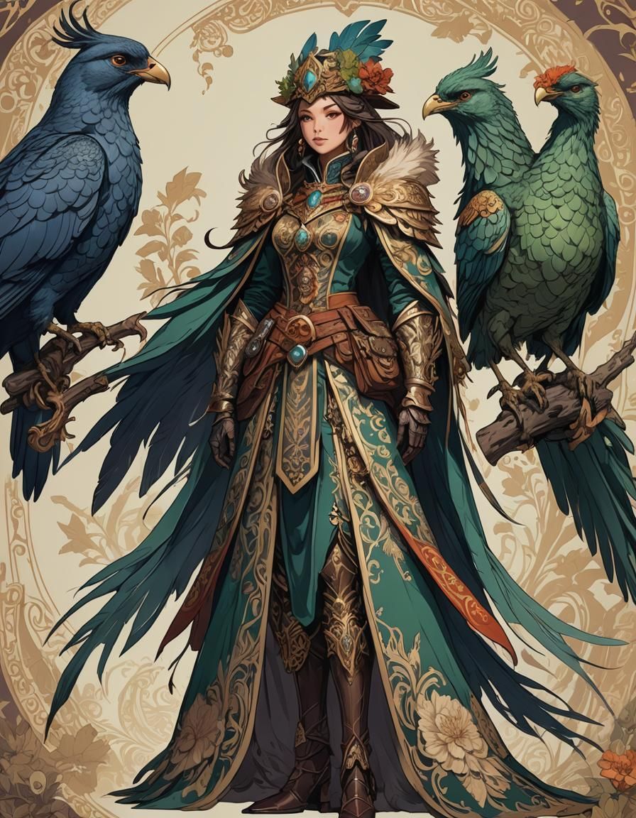 Enchanting Beast Mistress with Giant Bird Steed