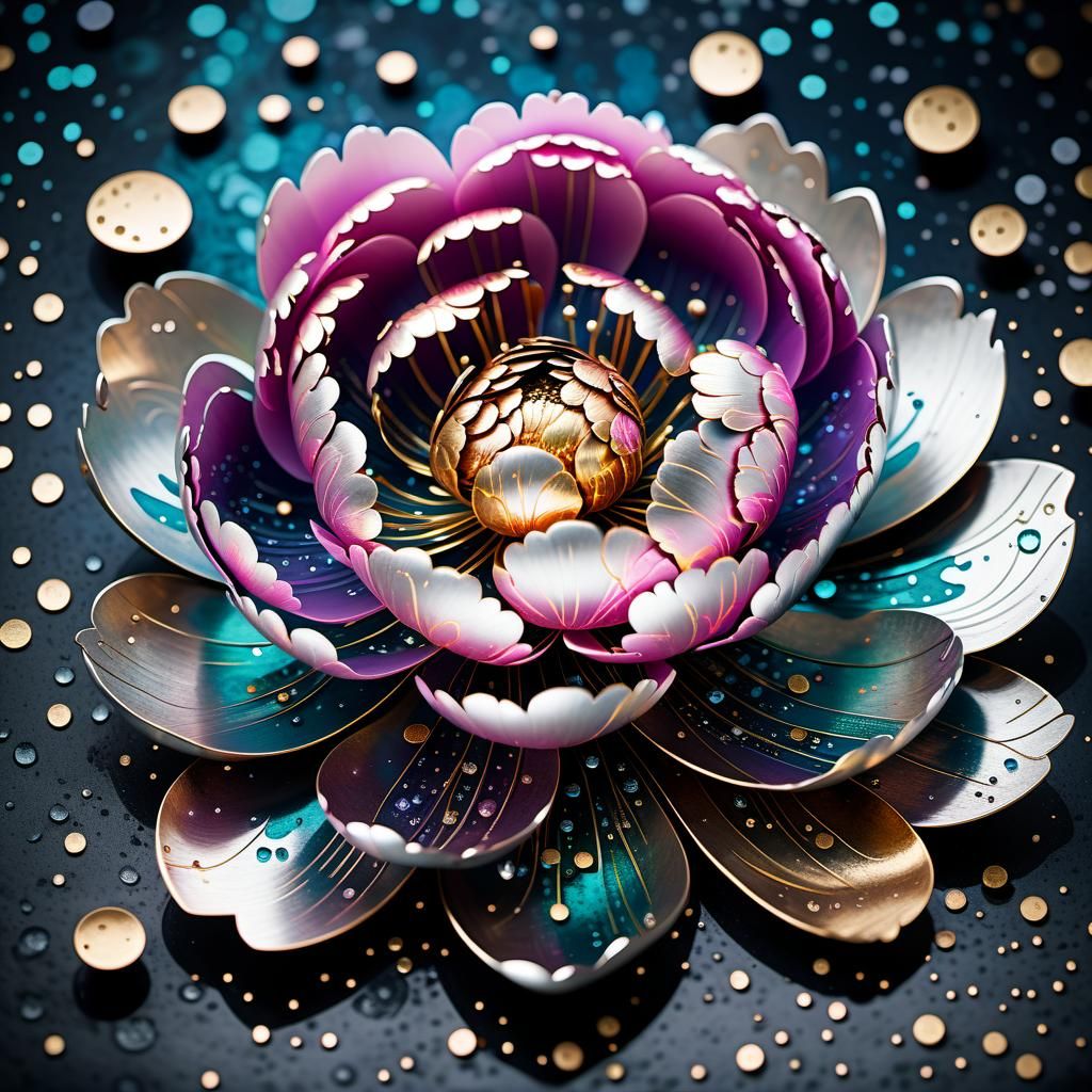 Metallic Peony with Constellation Etchings