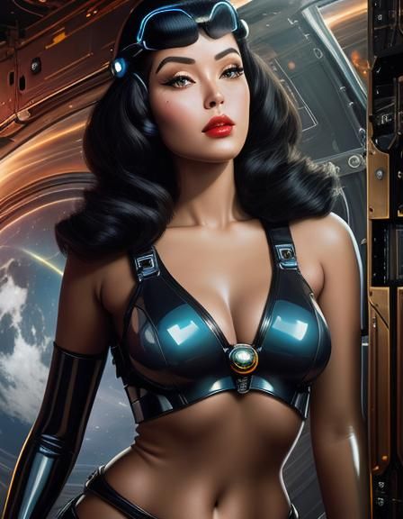 Retro Sci-Fi Pin-Up Girl in Space Art Deco Style