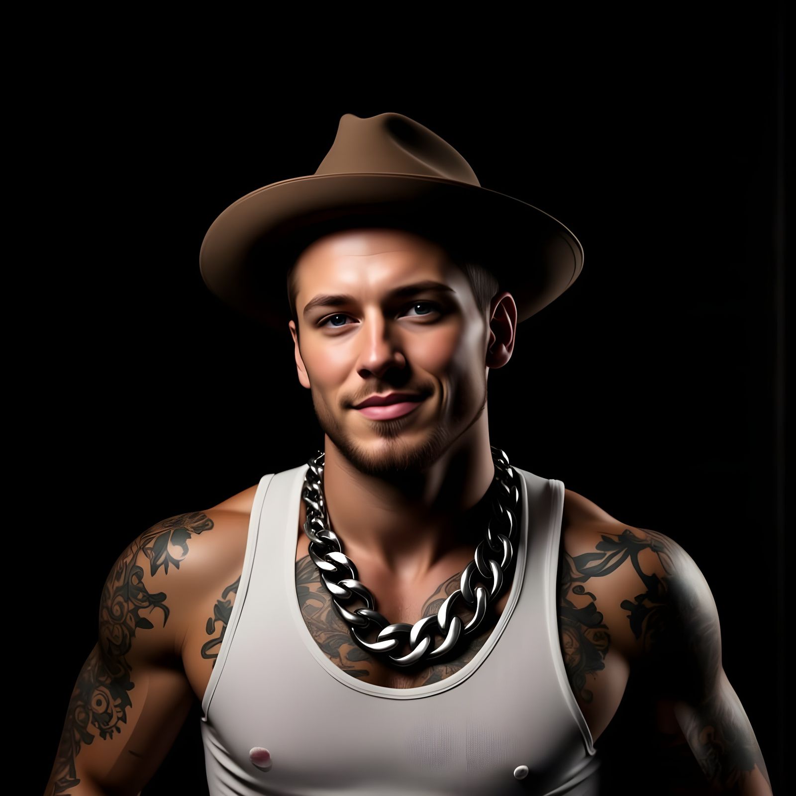 Tattooed Man with Smirk and Silver Chain