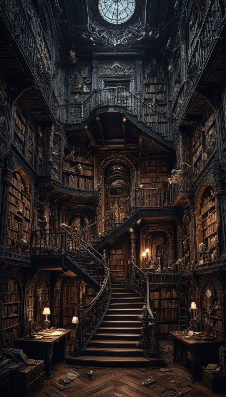 Surreal Escher-esque Structure with Tech and Skulls