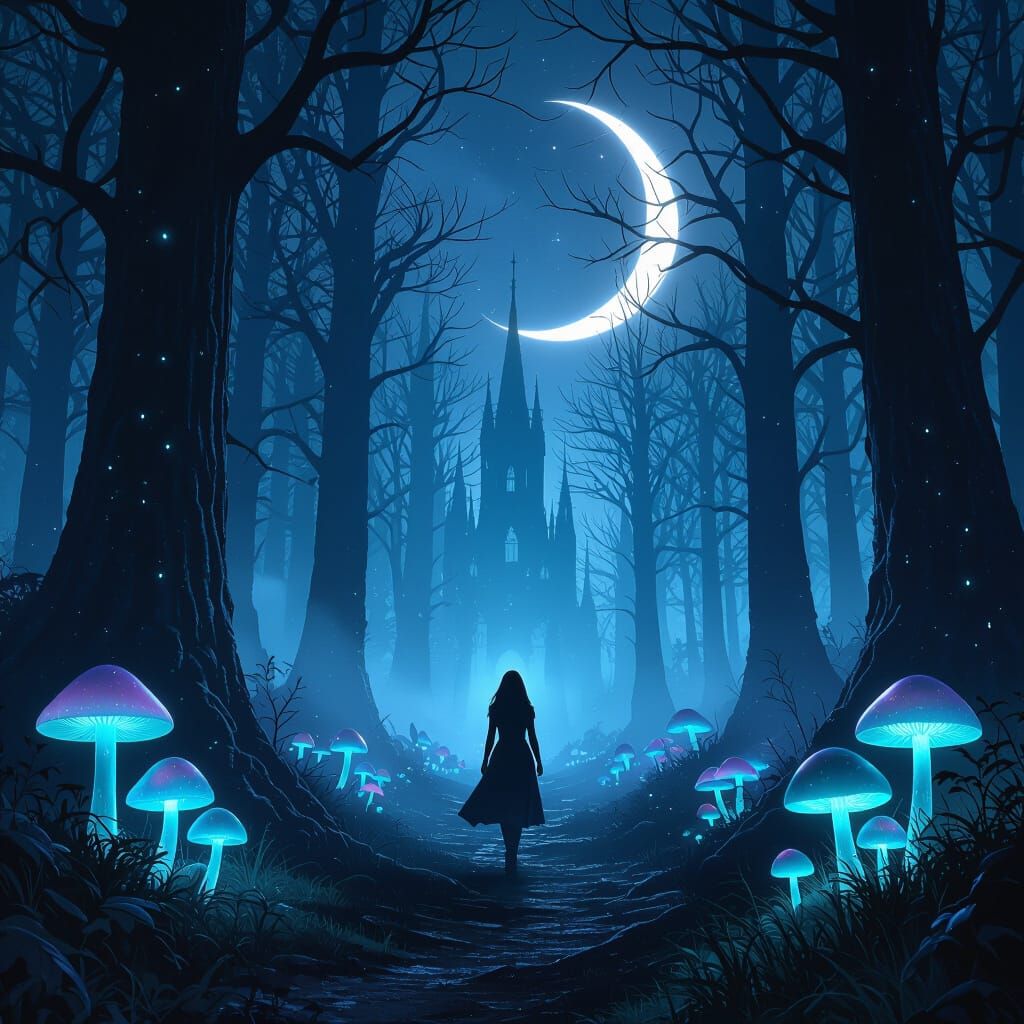 Midnight Enchanted Forest with Gothic Elements