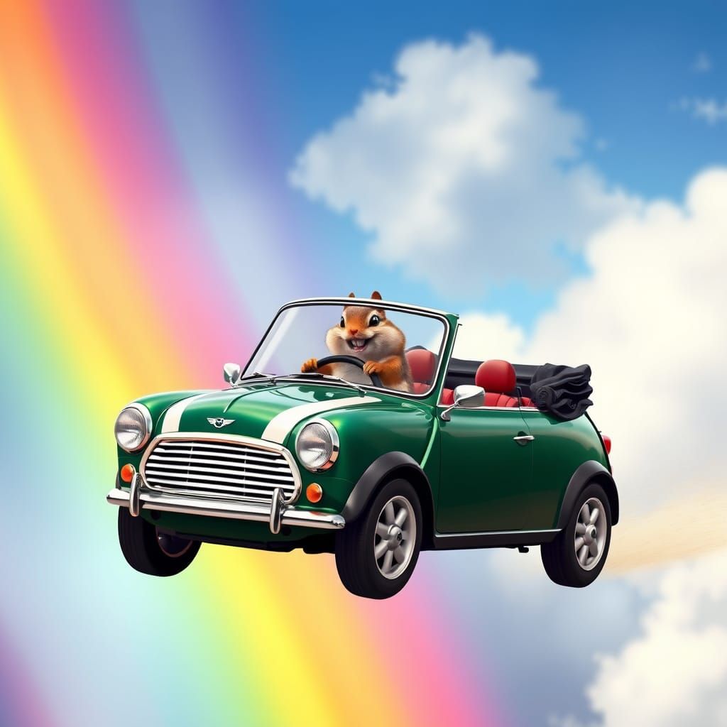 Whimsical British Racing Green Mini Convertible Soars Throug...