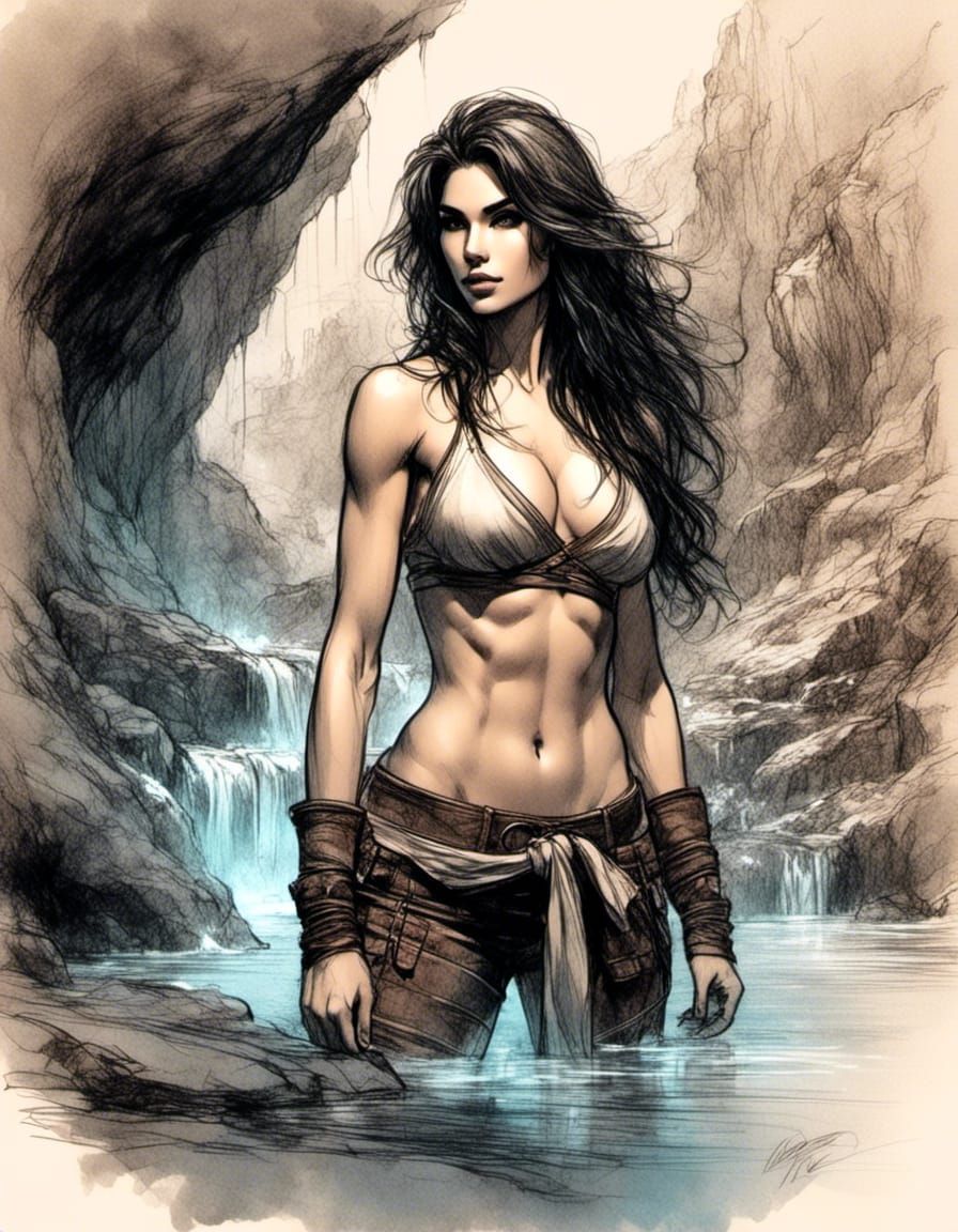 Dark Fantasy Sketch: Bare-Chested Fighter in Cave