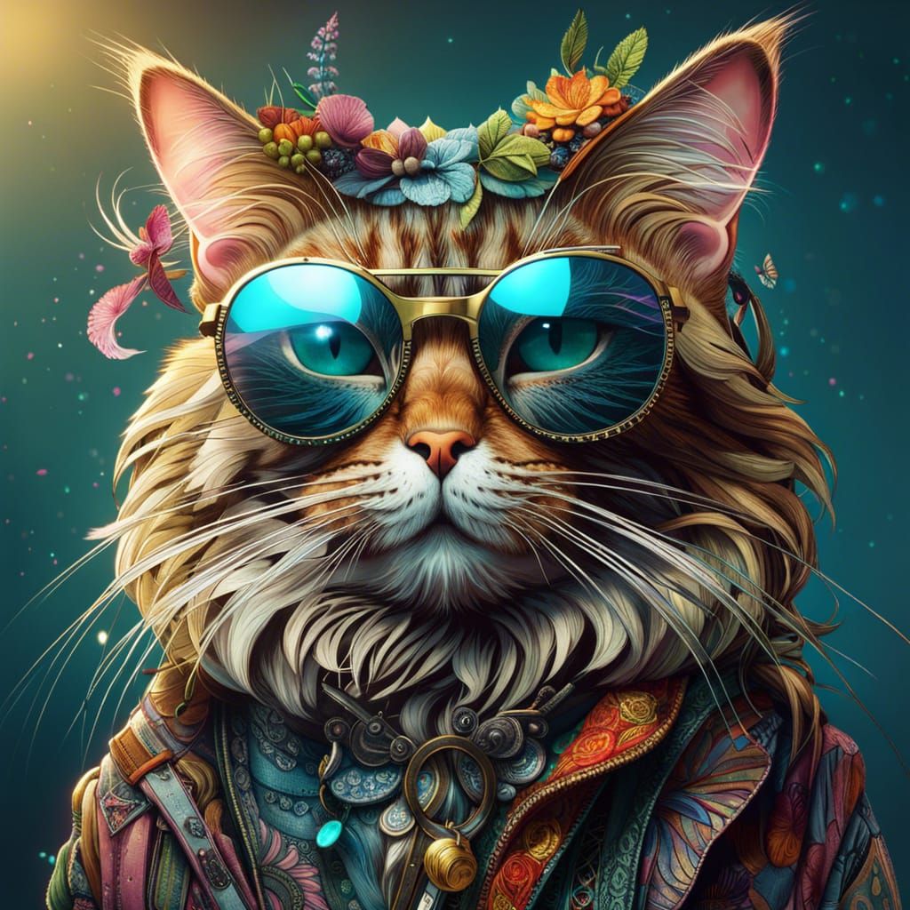 Hipster Cat Detailed 3D Octane Render
