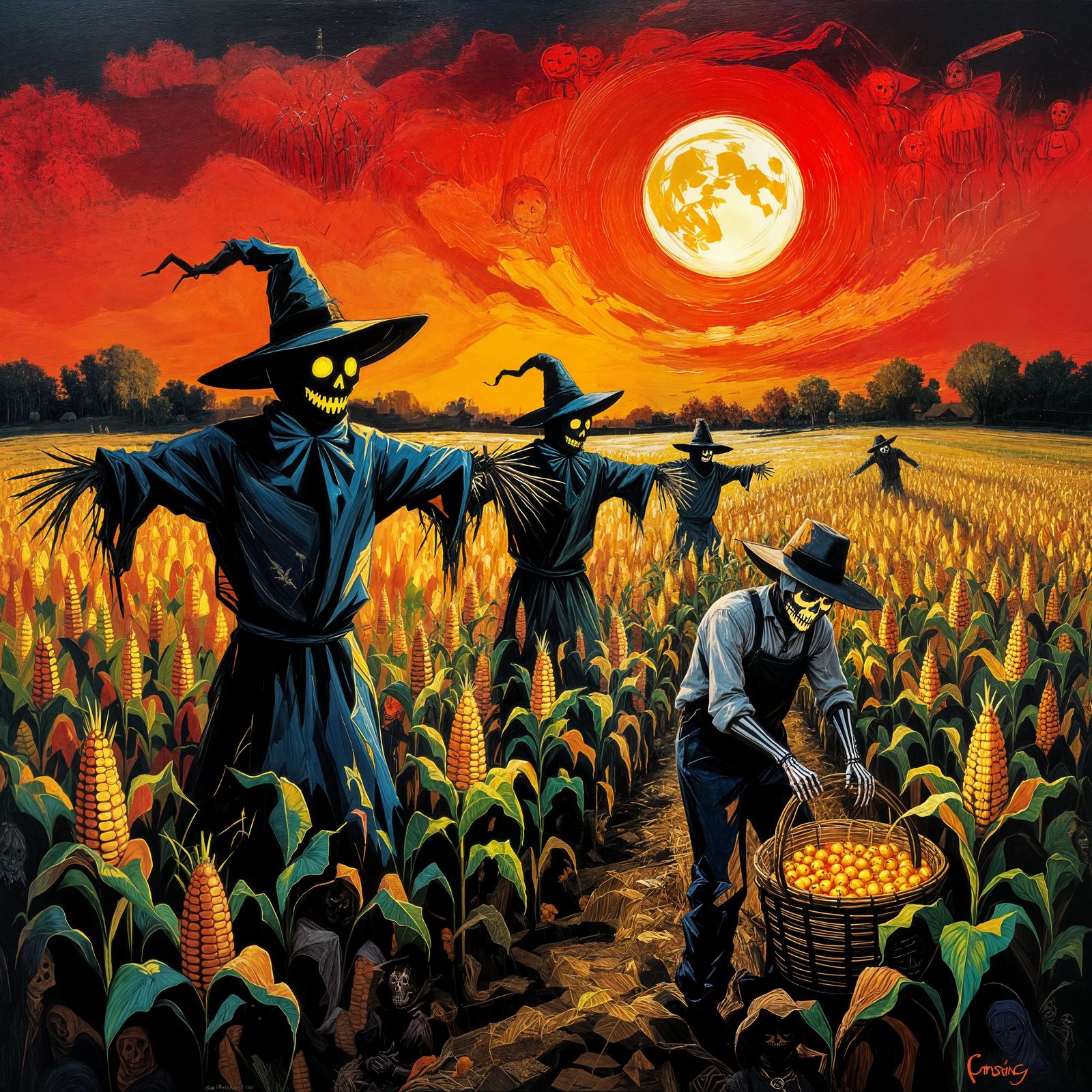 Haunted Corn Maze with Ghostly Scarecrows and Skeleton Farme...