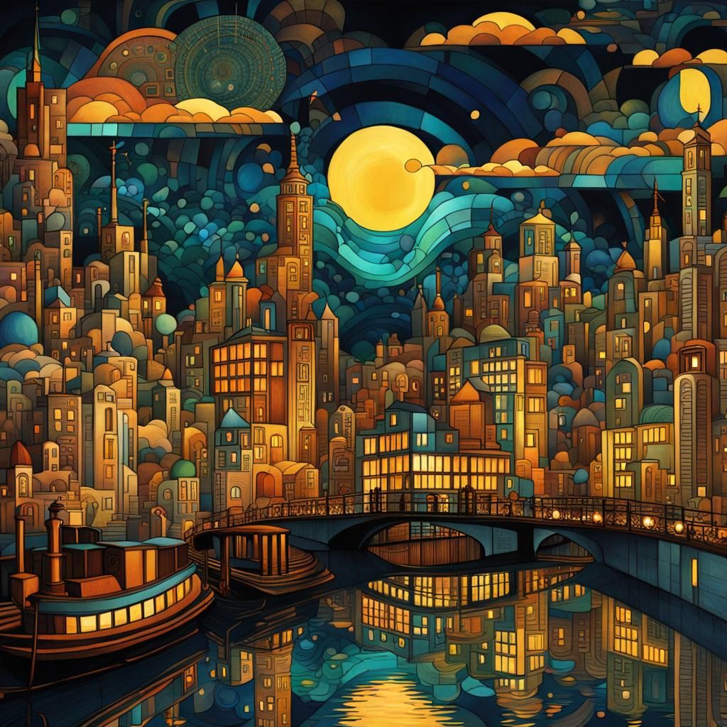 Steampunk Cityscape in Art Deco Fractal Style