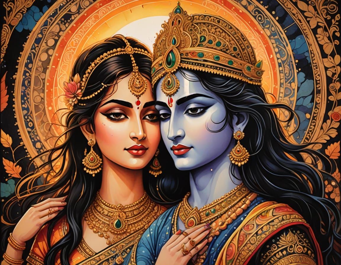 Lord Krishna and Radha Rani in Dreamlike Elegance
