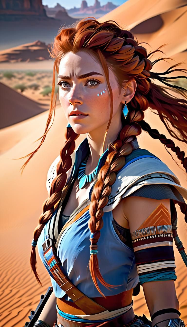Aloy Portrait: Hyperrealistic Desert Run